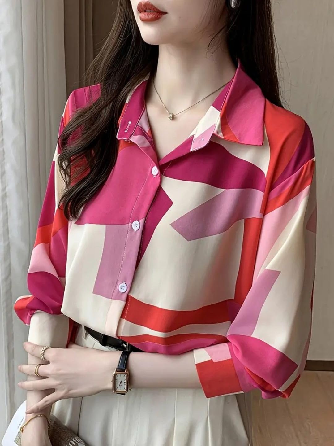 Trendy Queen Women's Printed Straight Mandarin Neck Shirt for Women's | Tops for Woman Shirts | Shirt for Women Stylish Western (SD778_S)