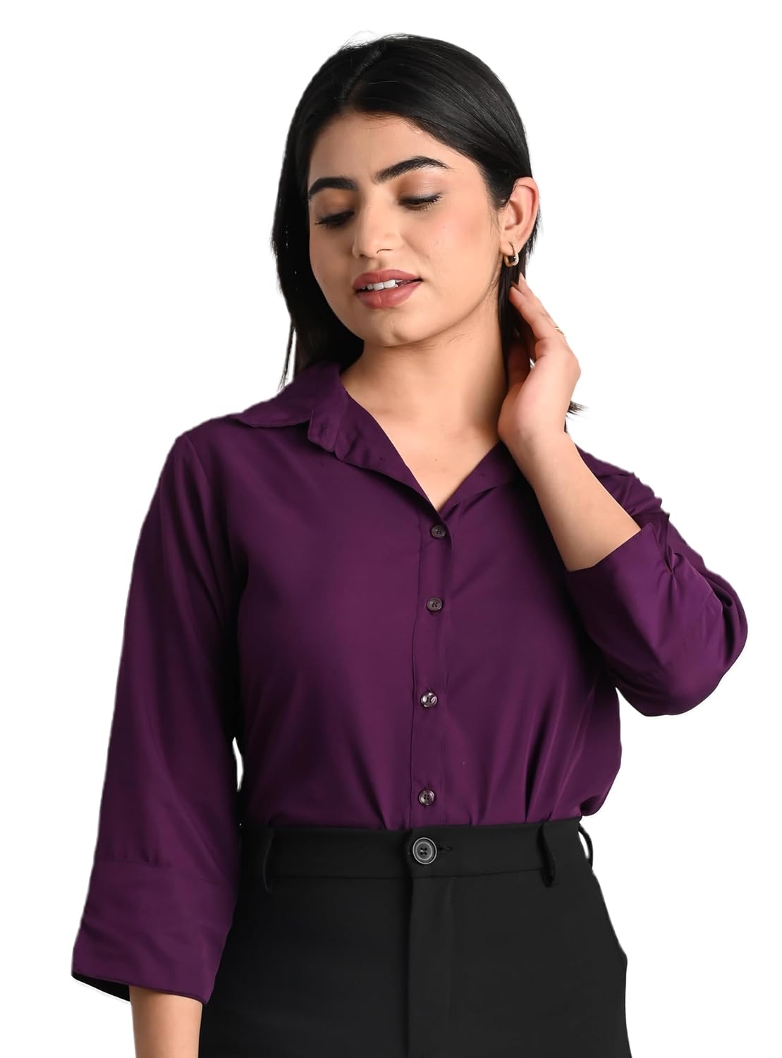 GM SARA Women's Polyester Stylish Regular Fit Button Down Plain Solid Formal Casual Shirts for Women Office Wear