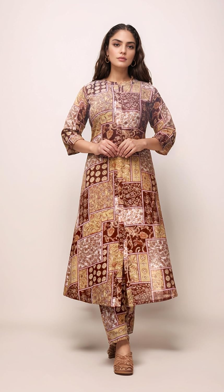 Women's Cotton Blend Floral Printed A-line Kurta