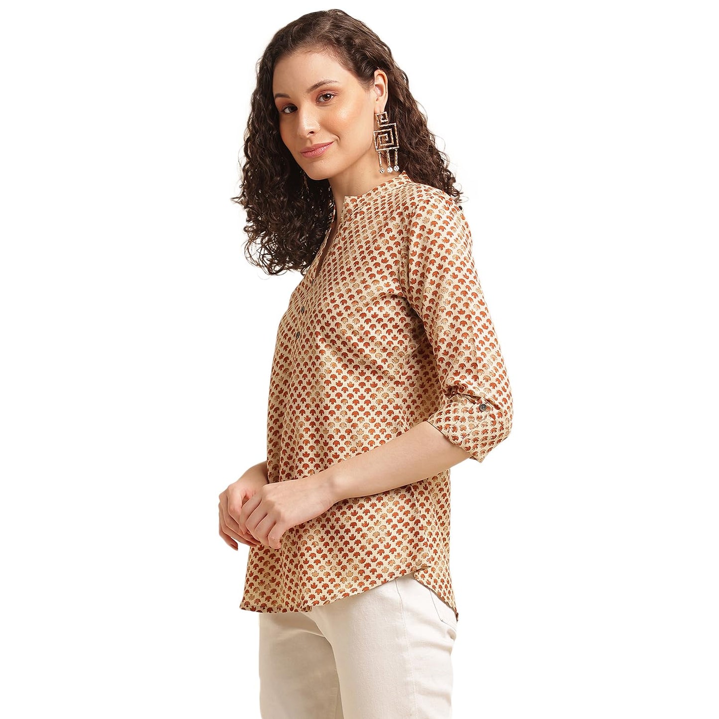 NAINVISH Tops for Women Printed Regular Fit Shirt Top for Women|Tops for Women Stylish Latest|Office Wear Tops for Women|Cotton Blend Tops for Women