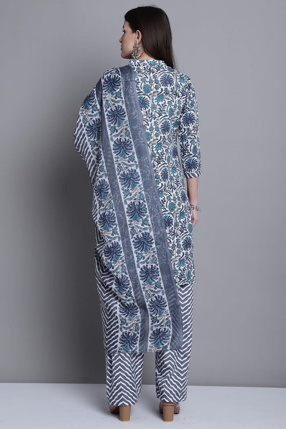 Rajnandini Women Grey & Green Cotton Printed