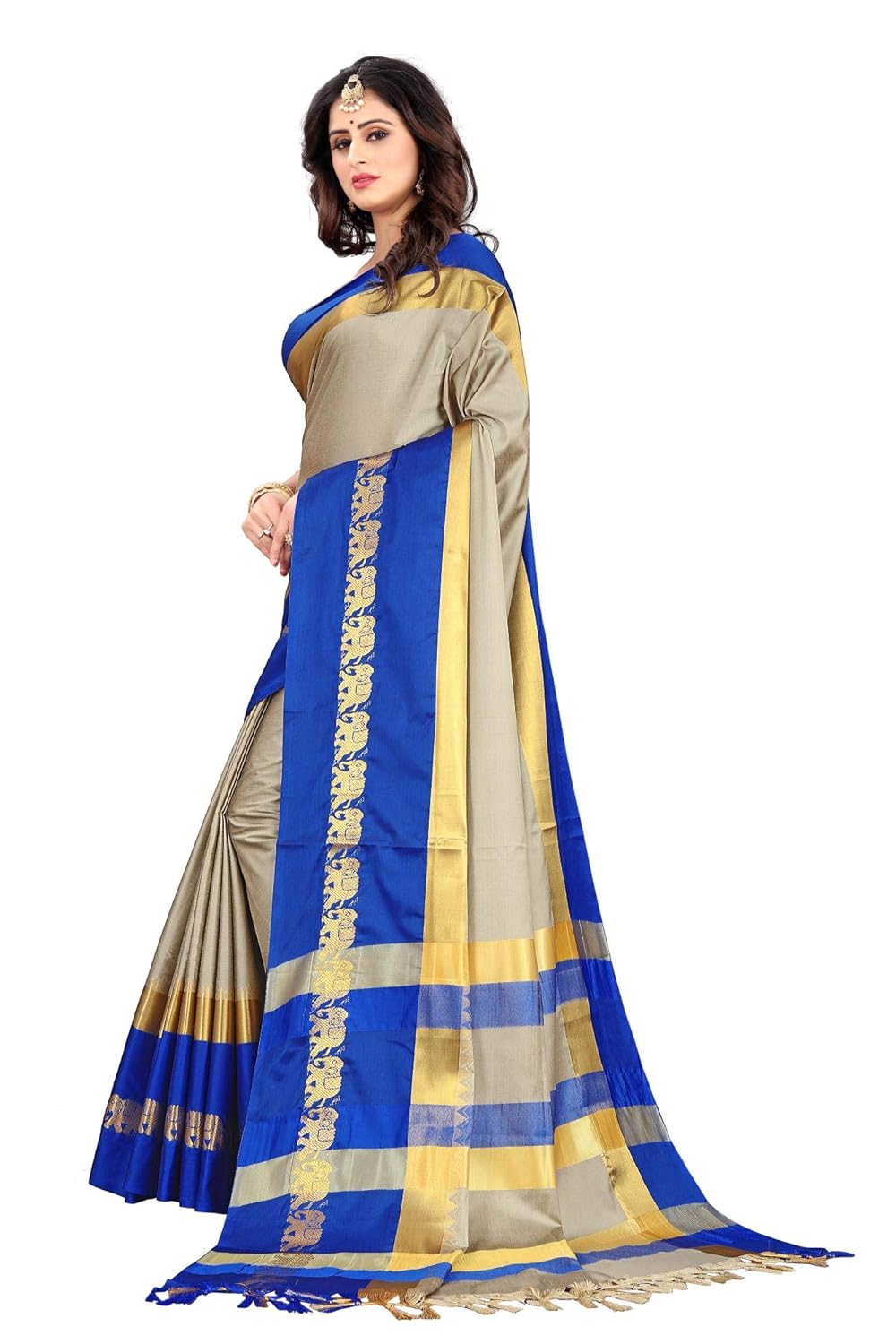 Women's Cotton Silk Plain Zari Work Designer Saree