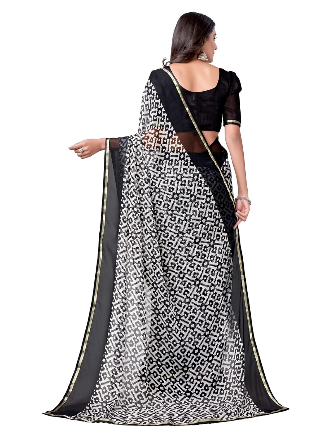 Women's Lace & Printed Chiffon Saree