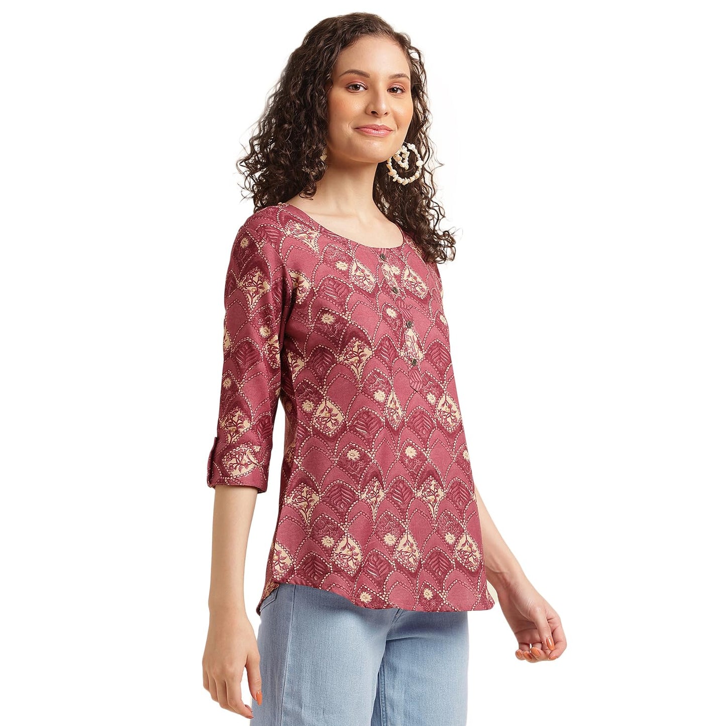 NAINVISH Tops for Women Printed Regular Fit Shirt Top for Women|Tops for Women Stylish Latest|Office Wear Tops for Women|Cotton Blend Tops for Women