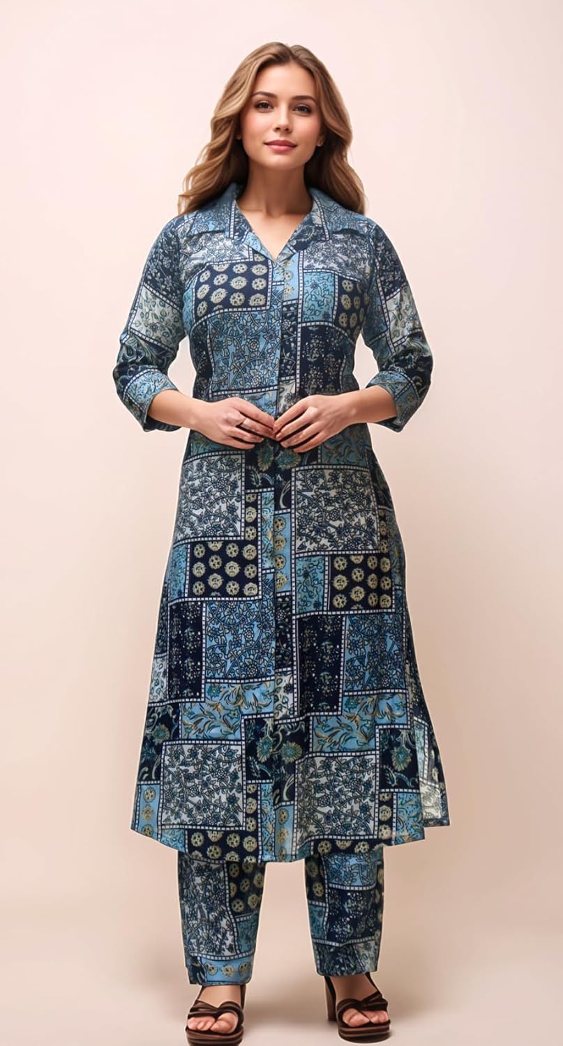 Women's Cotton Blend Floral Printed A-line Kurta
