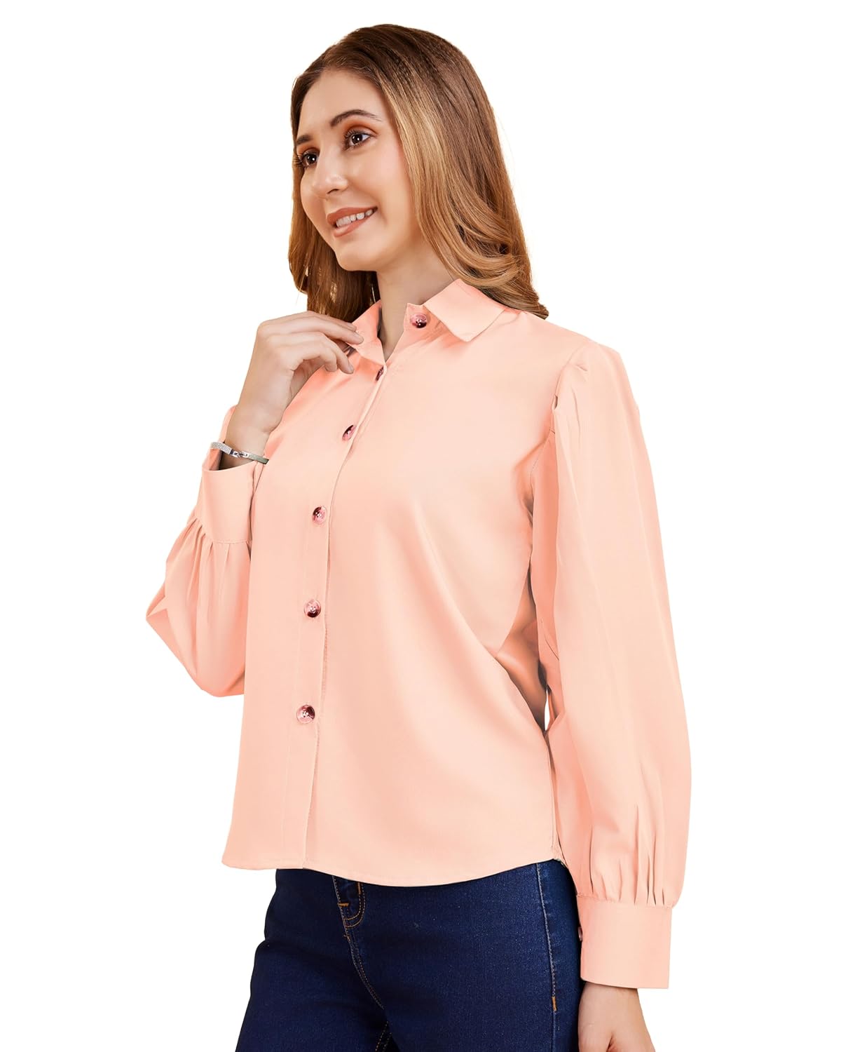 harshiv Enterprise Women's Crepe Casual Balloon Sleeve Shirt | Stylish Lightweight Top for Office, Travel Comfortable, Breathable, Easy to Care Fabric
