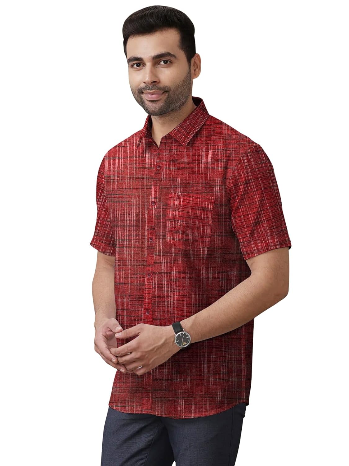 Men's Cotton Khadi Shirt, Half Sleeve, Front Pocket