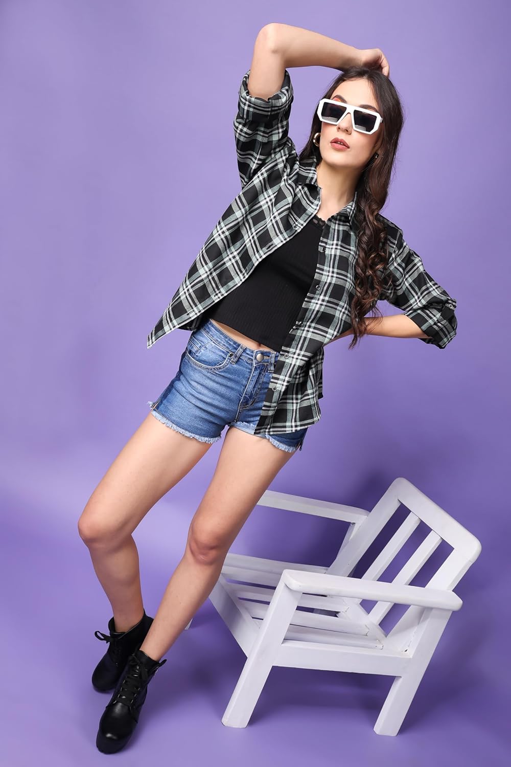 POPWINGS Casual Checks Print Shirt for Women