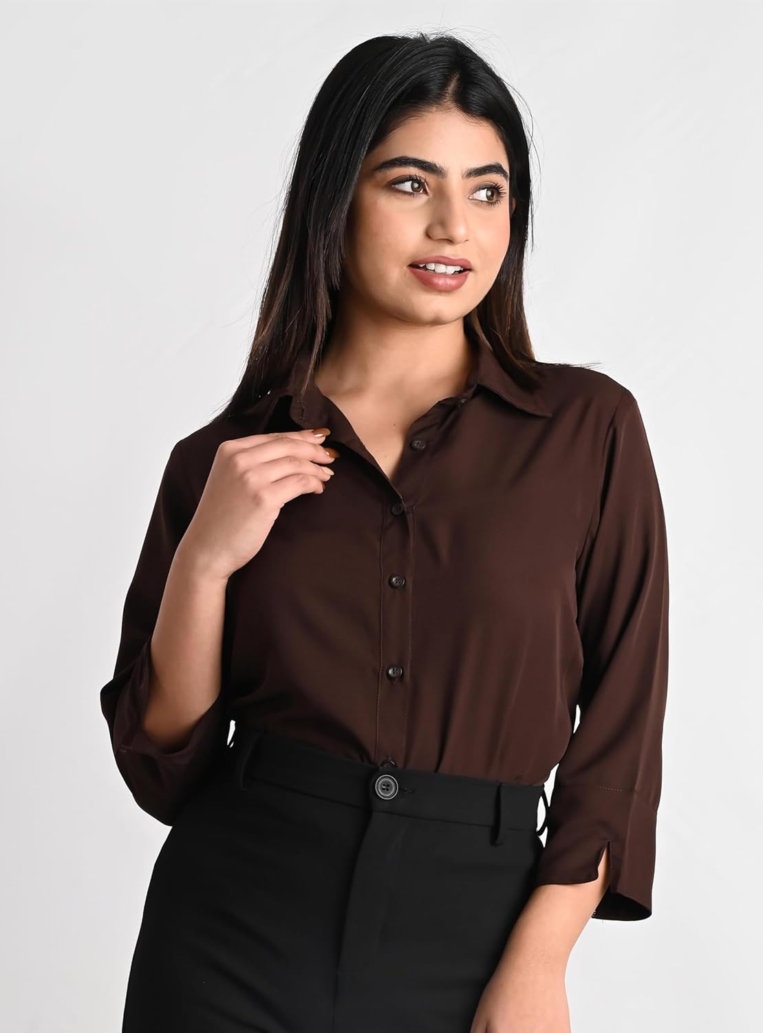 GM SARA Women's Polyester Stylish Regular Fit Button Down Plain Solid Formal Casual Shirts for Women Office Wear