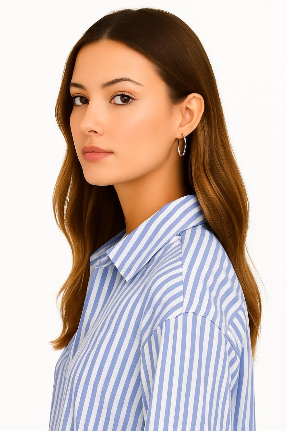 SUGARCANNE Women's Classic Striped Button-Down Shirt, Long Sleeves, Relaxed Fit, Office and Casual Wear, Shirt for Women, XS-L
