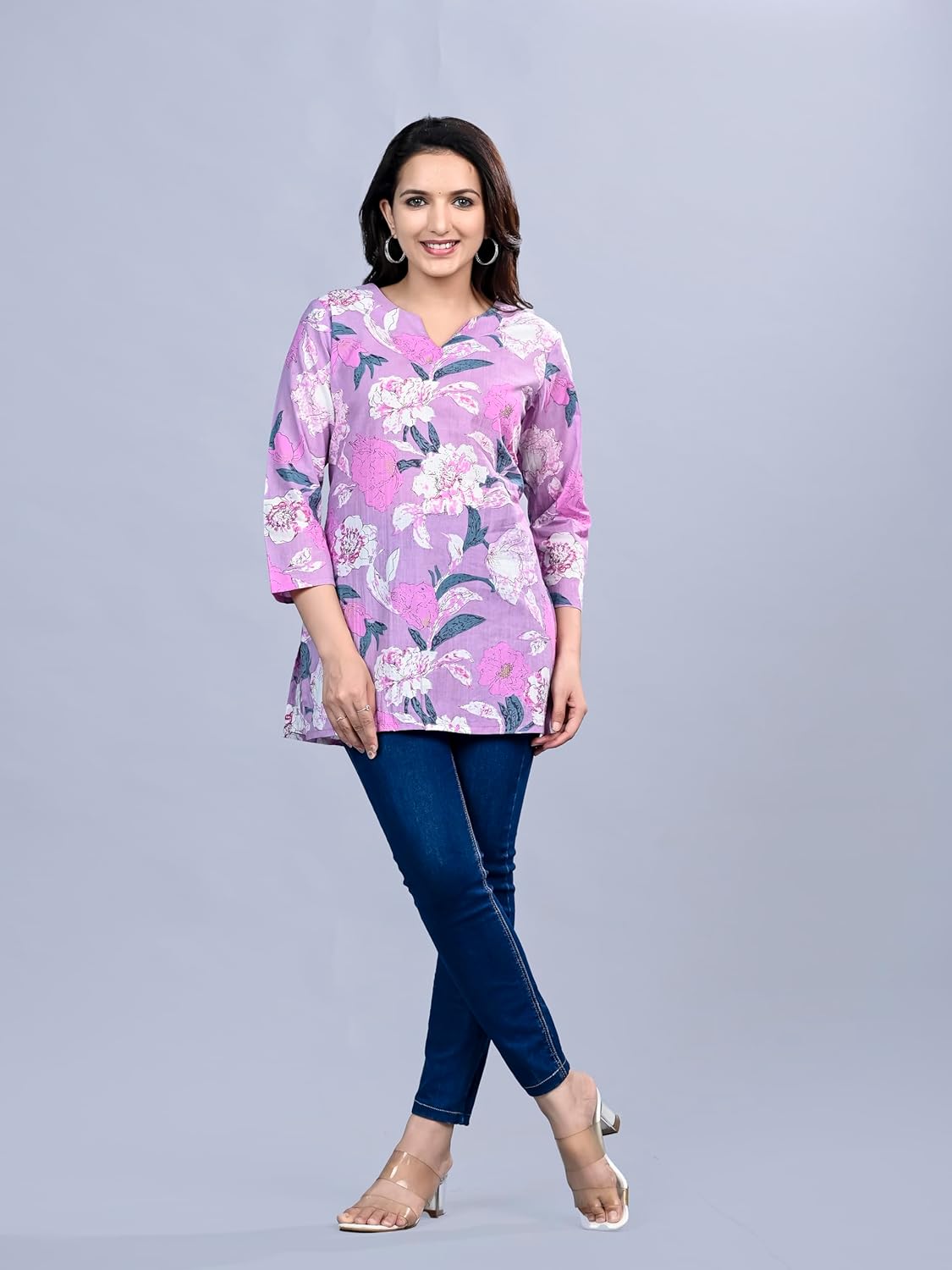 HION HILS Women's Stylish 3/4 Sleeve Floral Printed