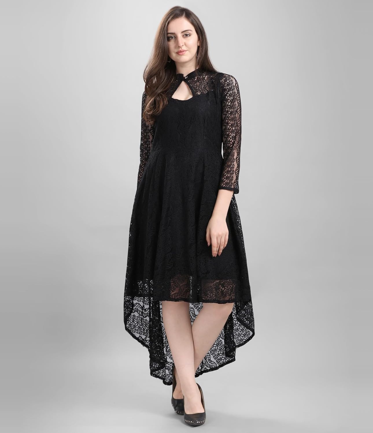 hemang fashion Women's Russel Net Fit & Flare High-Low Dress, Trend with High Low Stylish Western Look