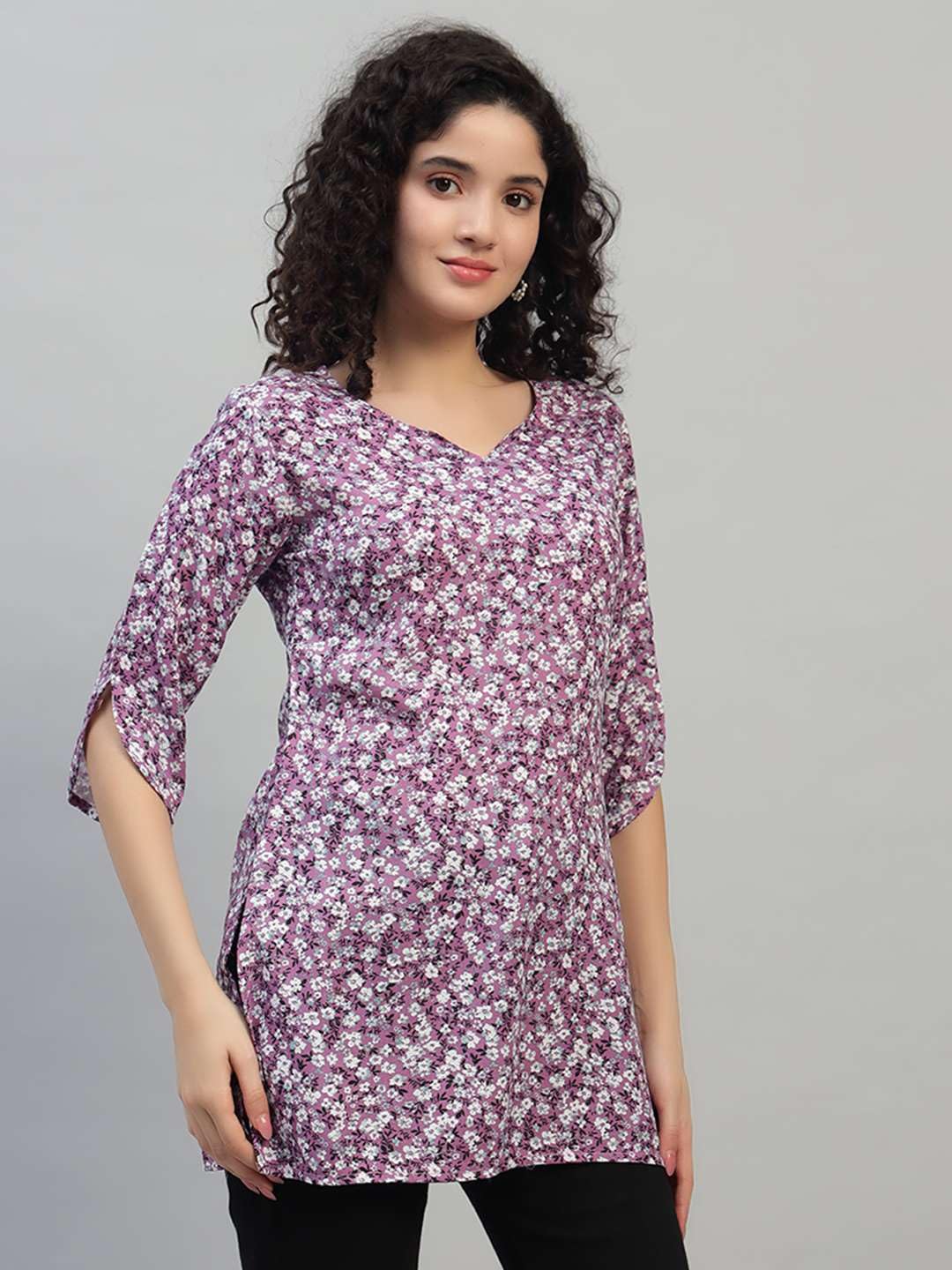 VEERSTOW Women's Cotton Short Kurti 3/4 Sleeve