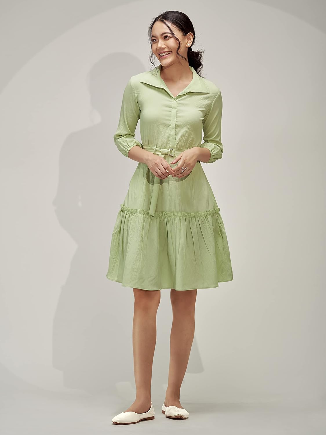 AASK Women Peplum Gathared Stylish Dress with Belt