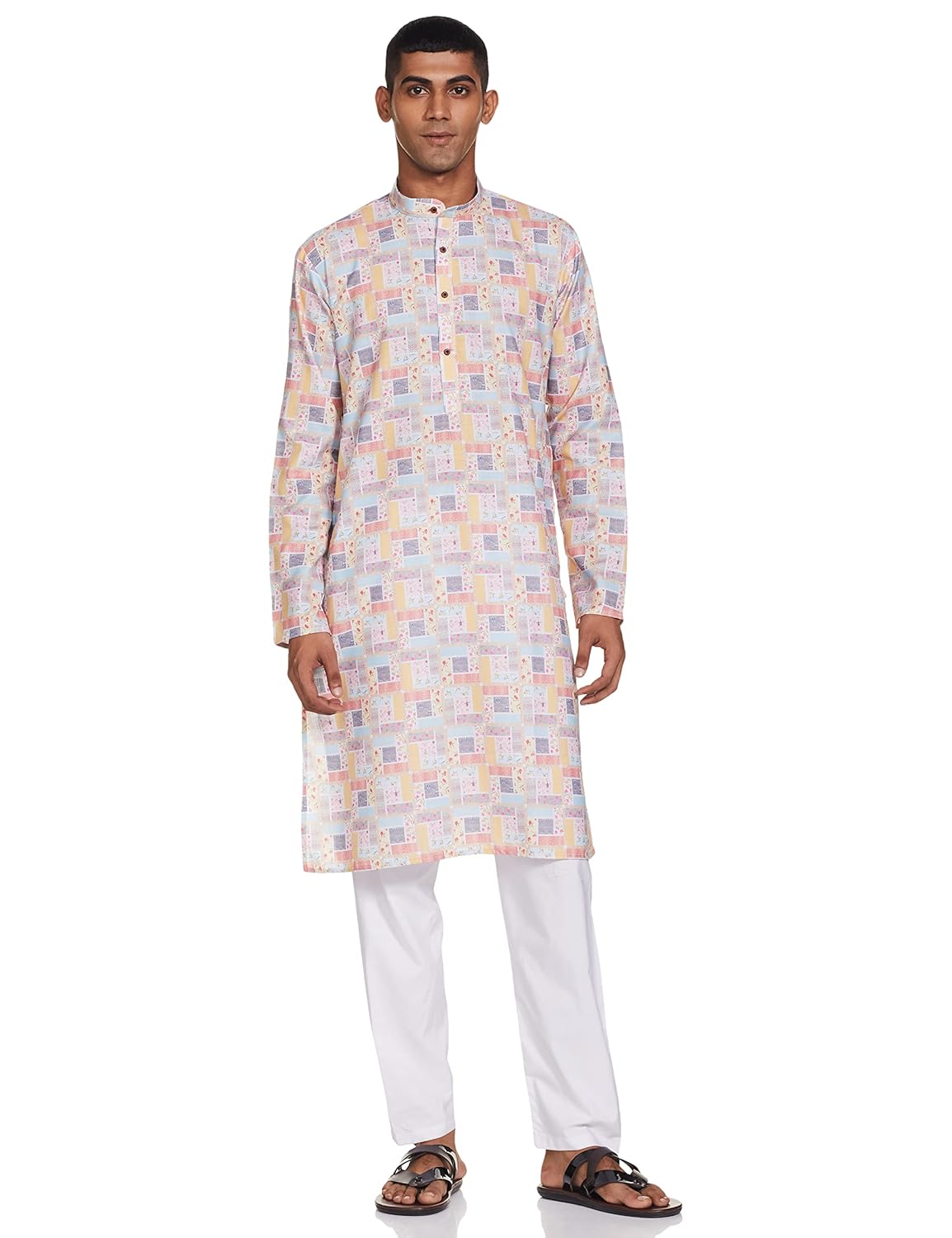 Luxrio Kurta for Men Cotton Blend Long Printed Straight Fit