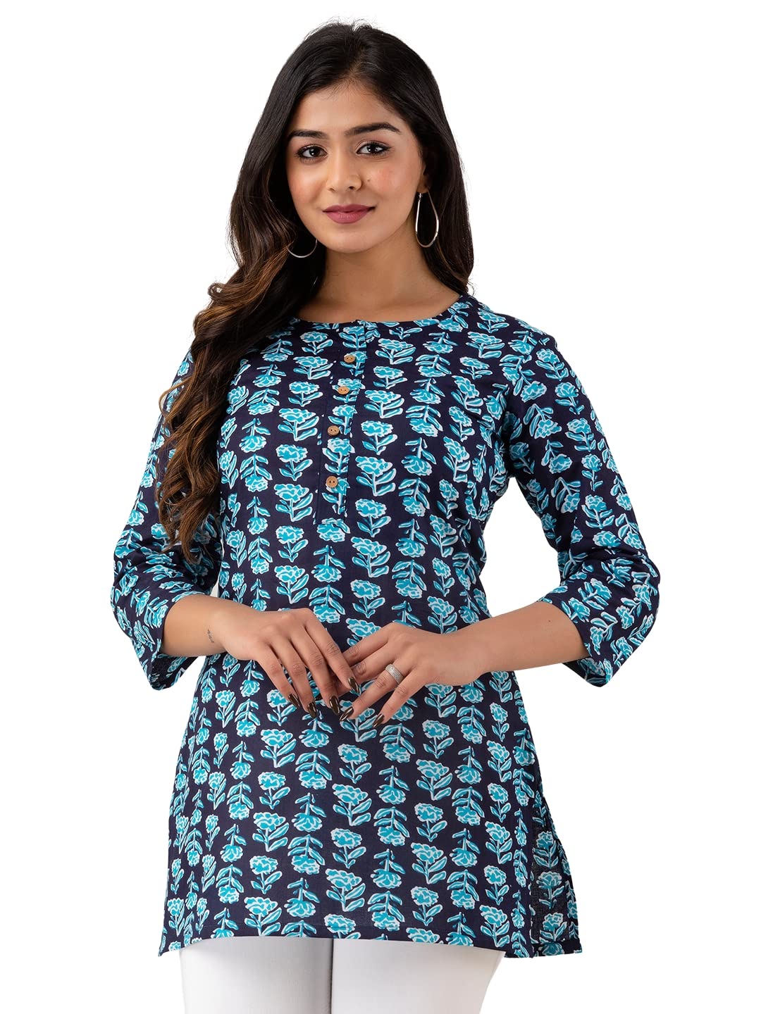 feranoid Women Cotton Printed Straight Short Kurti