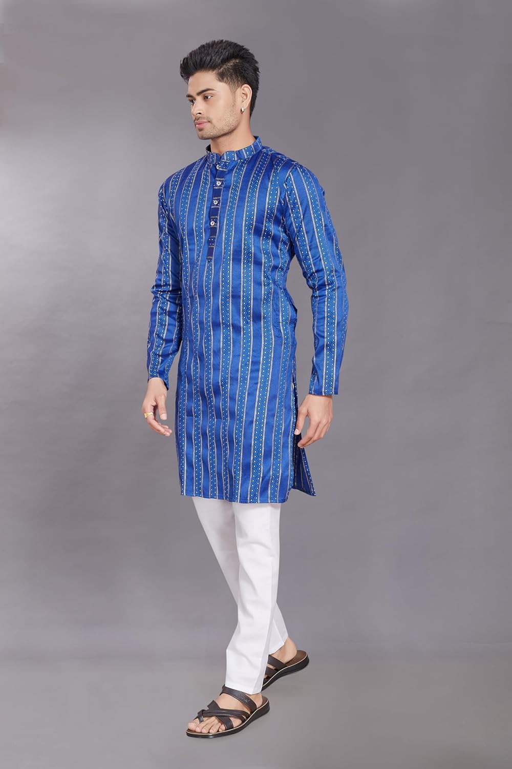 Men's Self Woven Jequard Art Silk Slim Fit Only Kurta