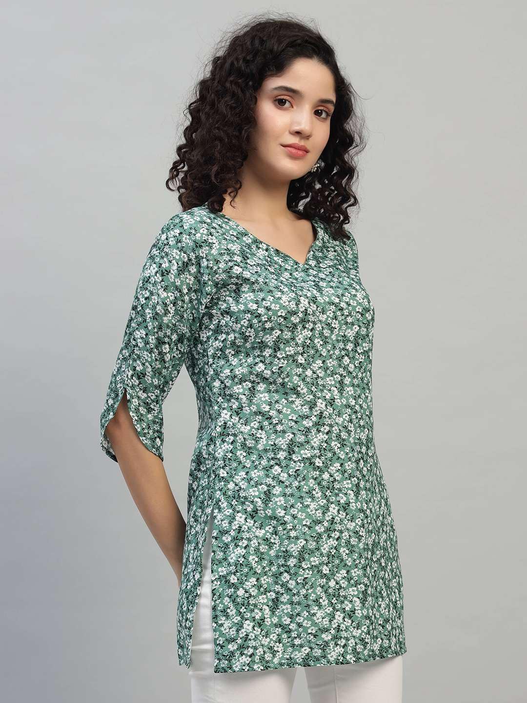 VEERSTOW Women's Cotton Short Kurti 3/4 Sleeve
