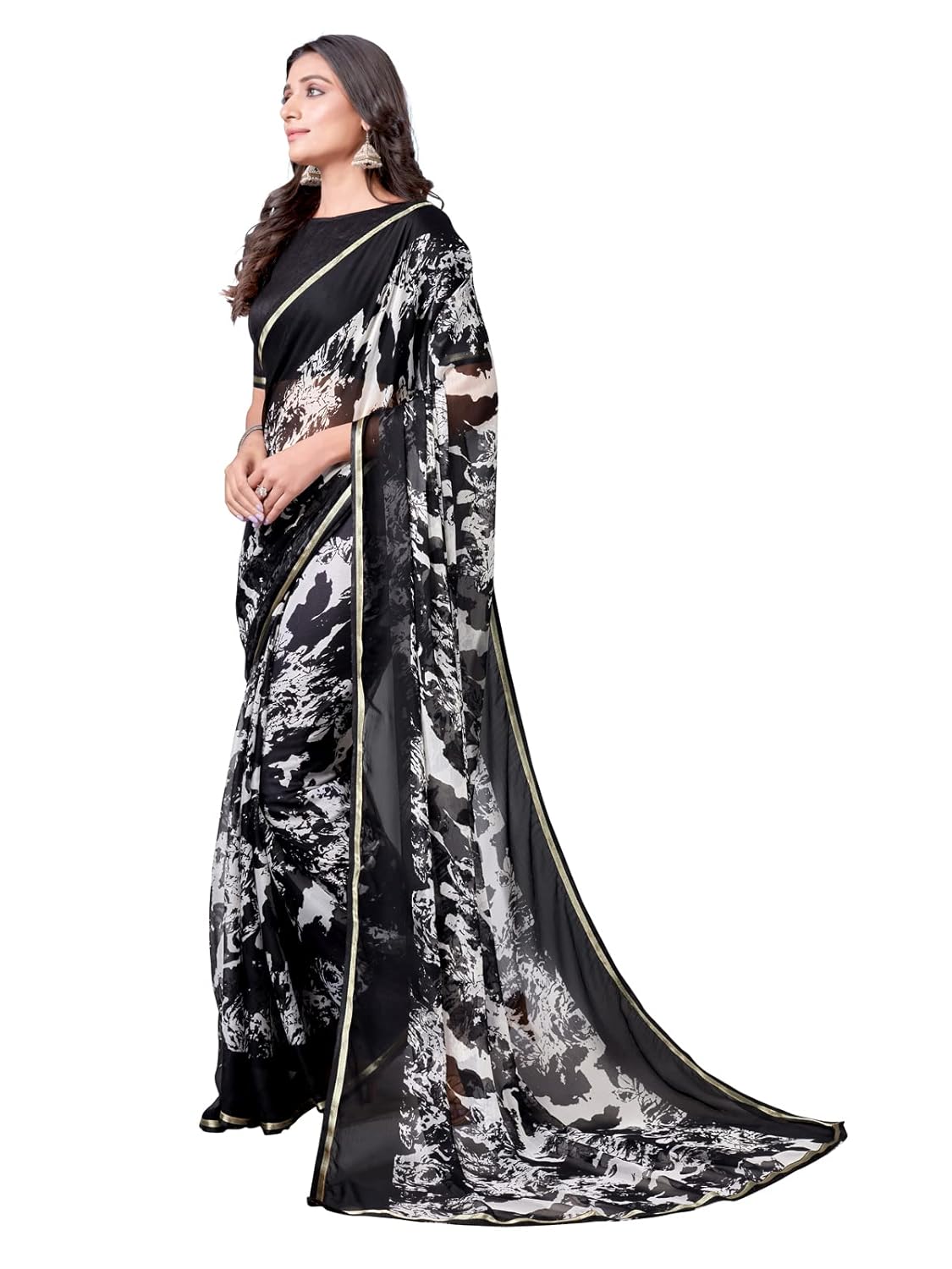 Women's Lace & Printed Chiffon Saree