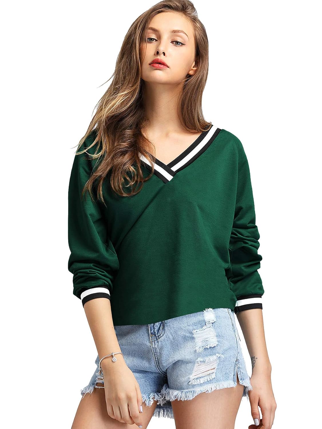Fabricorn Stylish Plain Green Long Sleeve Cotton Tshirt for Women (Green)