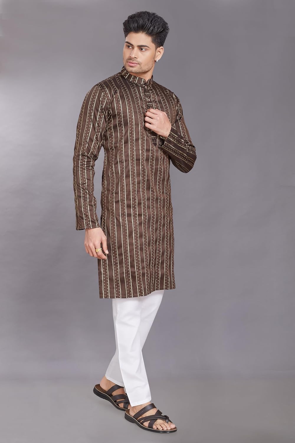 Men's Self Woven Jequard Art Silk Slim Fit Only Kurta