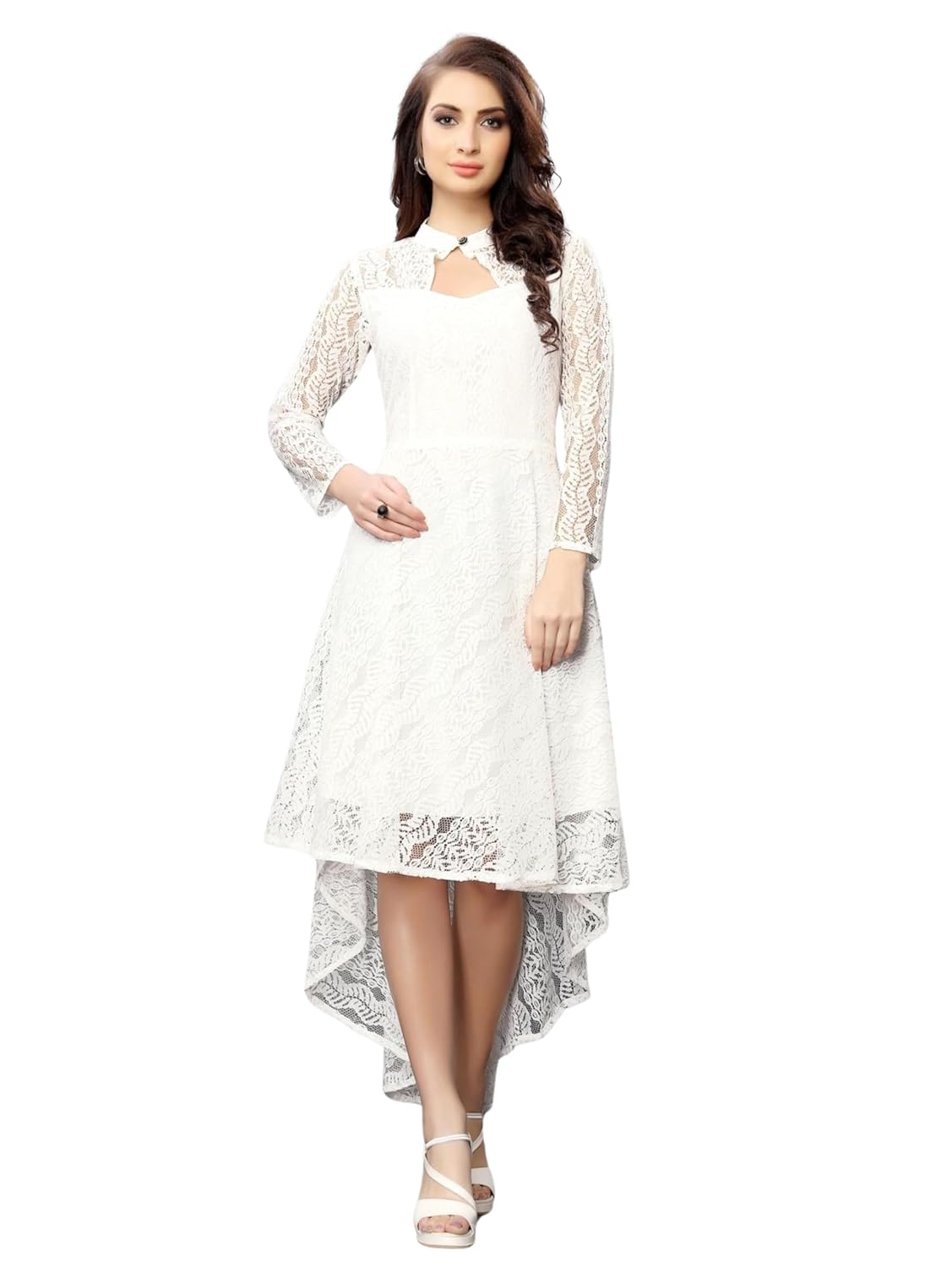 hemang fashion Women's Russel Net Fit & Flare High-Low Dress, Trend with High Low Stylish Western Look