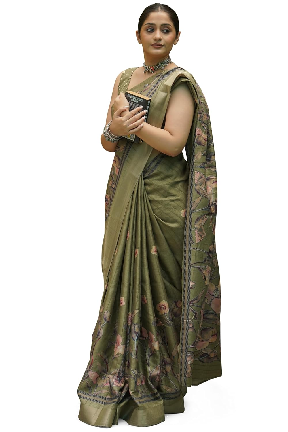 Women's Silk Blend Floral Printed Saree with Blouse Piece