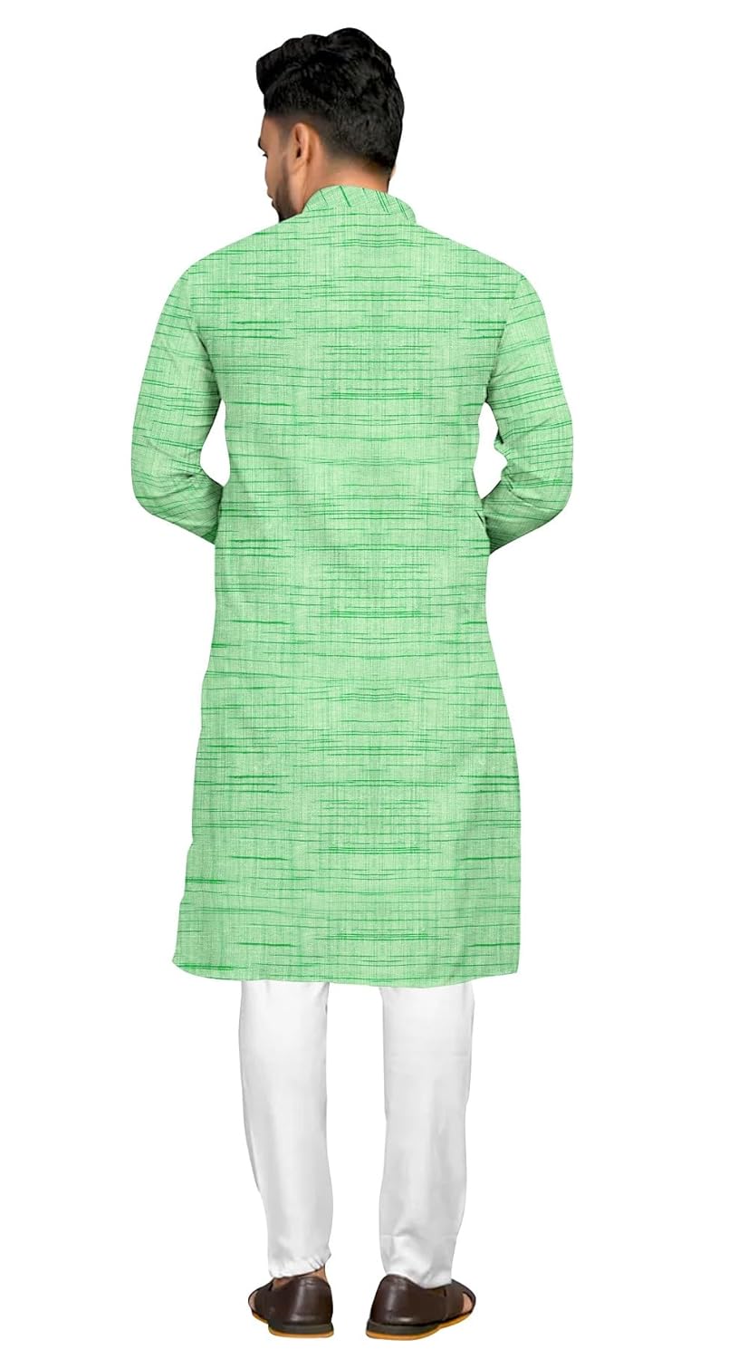 Mens Cotton Blend Full Sleeves Solid Casual Long Kurta