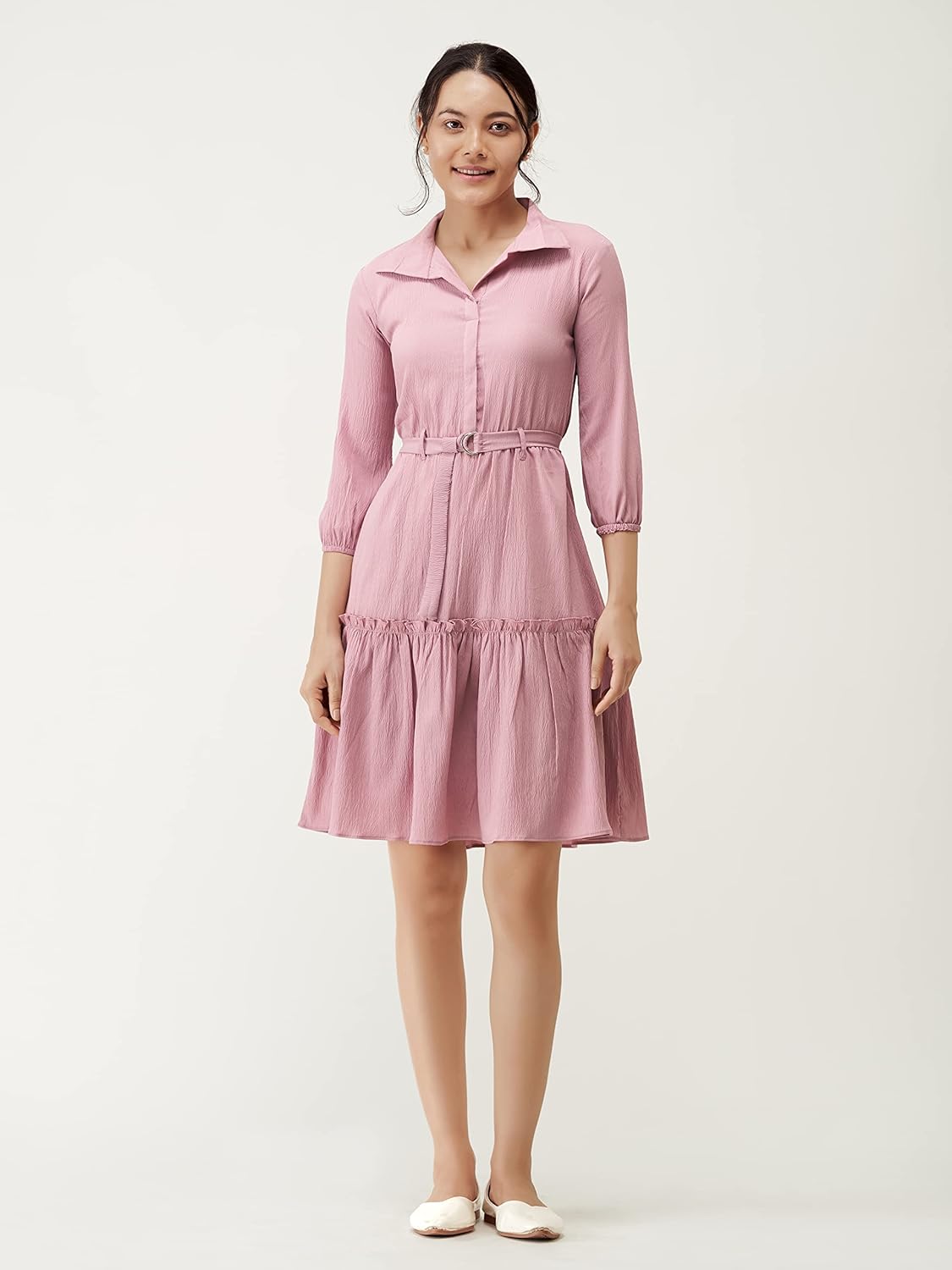 AASK Women Peplum Gathared Stylish Dress with Belt