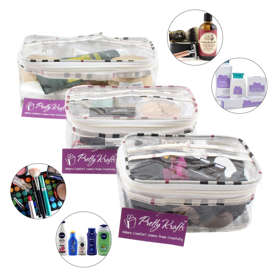 PrettyKrafts Set of 3 Multipurpose Transparent Pouch