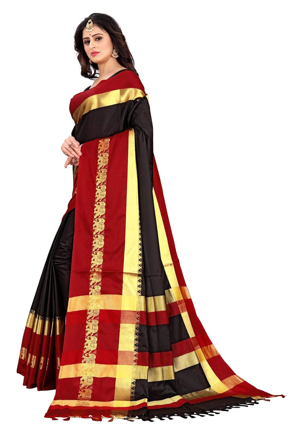 Women's Cotton Silk Plain Zari Work Designer Saree
