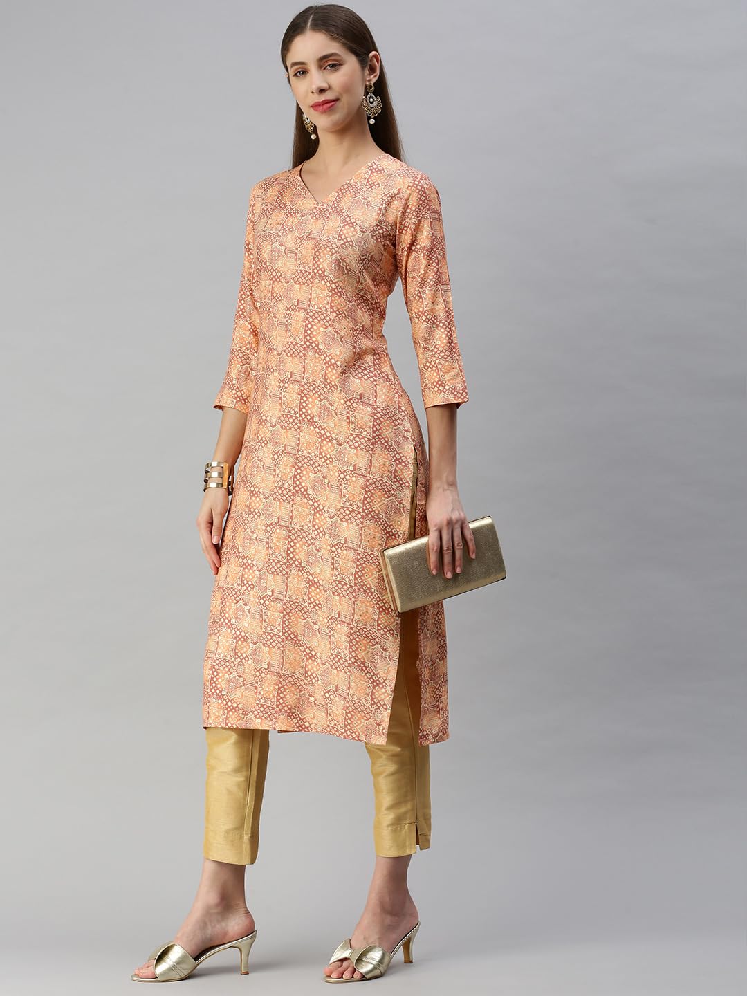 Shaily Cotton Blend Paisley V Neck Kurti for Women