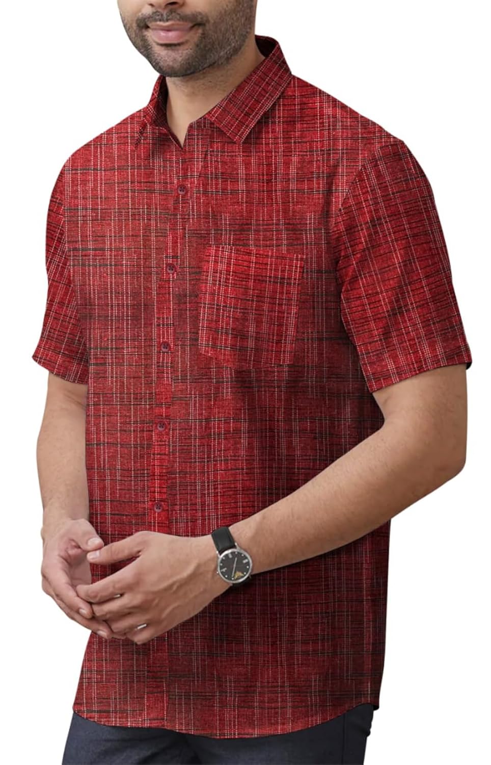 Men's Cotton Khadi Shirt, Half Sleeve, Front Pocket