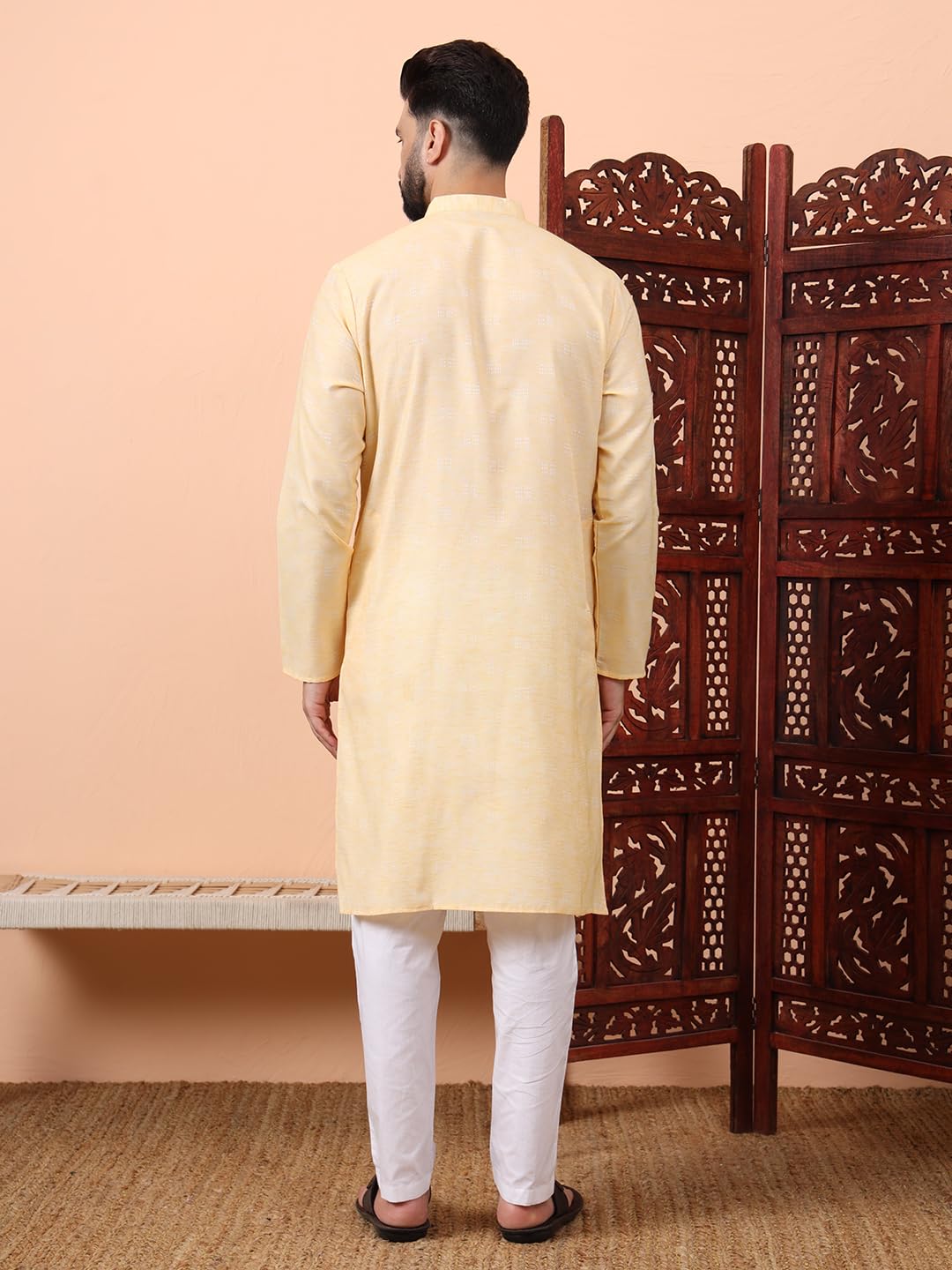 CHIKAN Men's Cotton Regular Textured Long Kurta