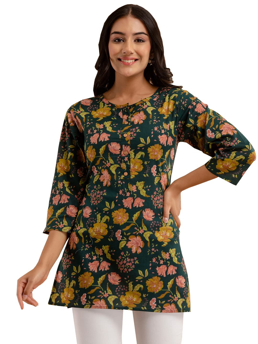 feranoid Women Cotton Printed Straight Short Kurti