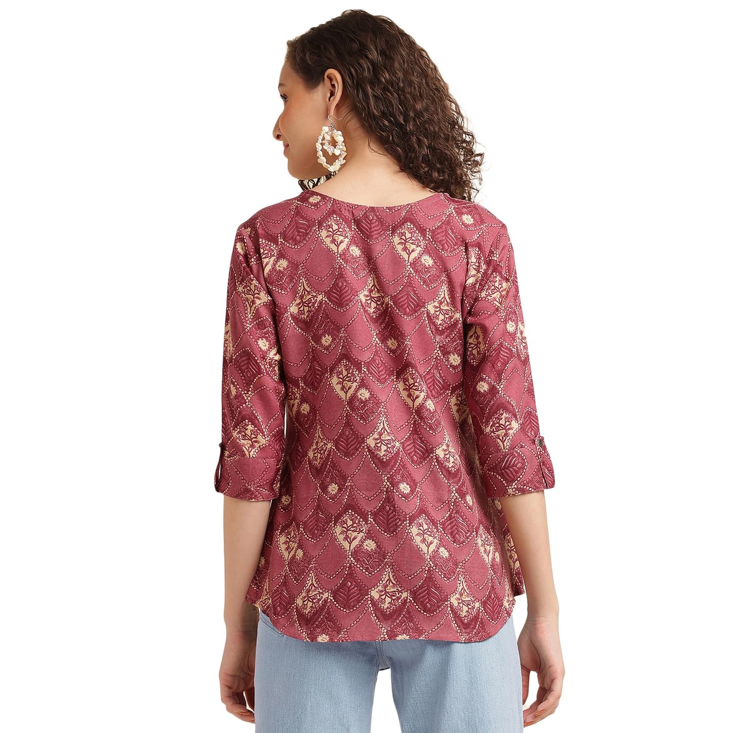 NAINVISH Tops for Women Printed Regular Fit Shirt Top for Women|Tops for Women Stylish Latest|Office Wear Tops for Women|Cotton Blend Tops for Women