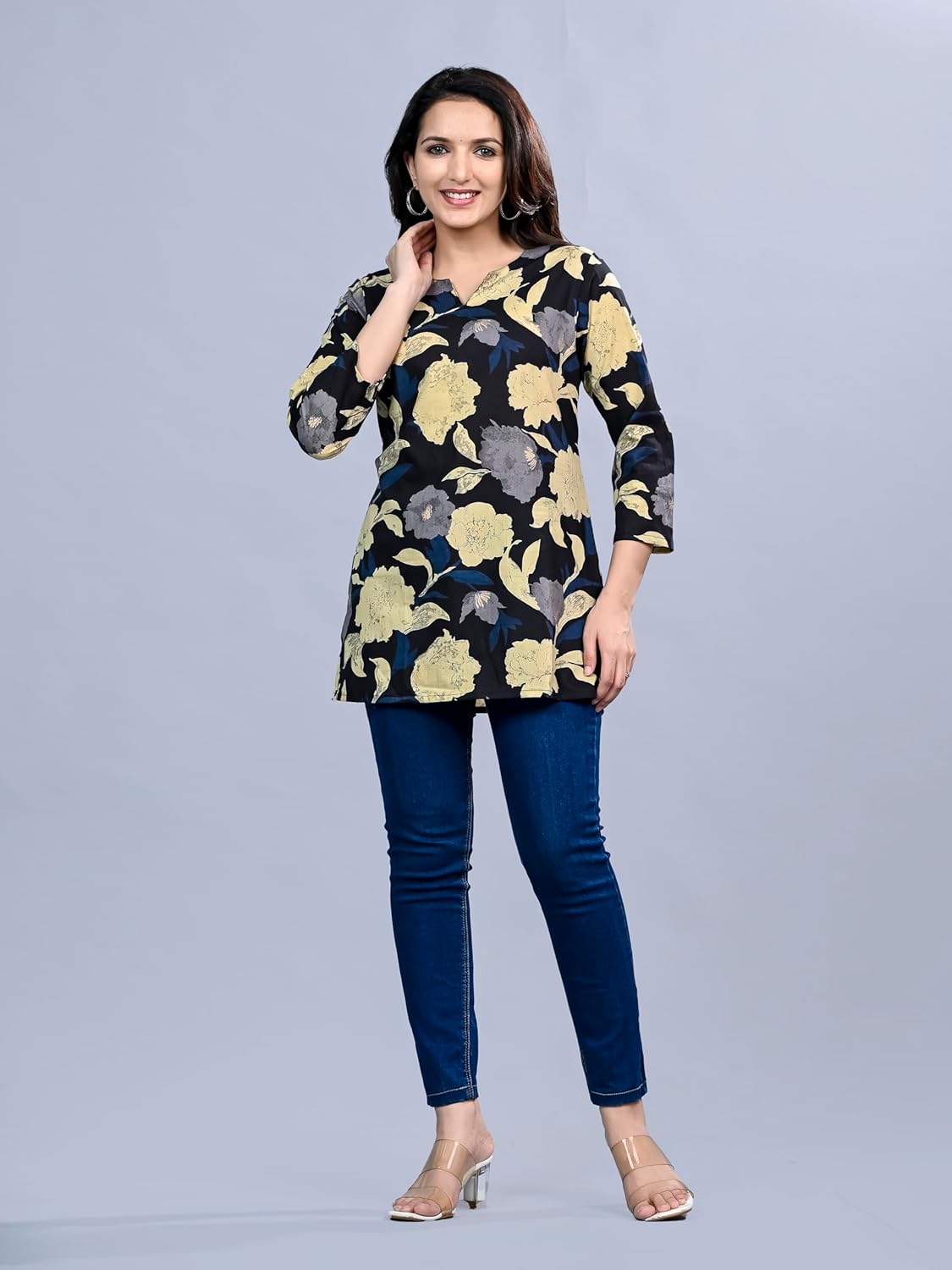 HION HILS Women's Stylish 3/4 Sleeve Floral Printed