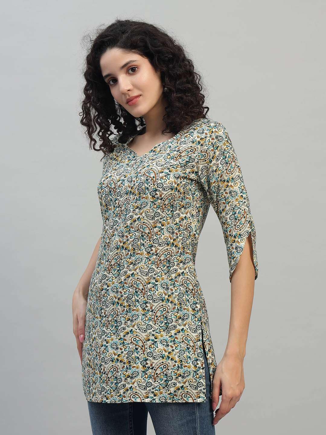 VEERSTOW Women's Cotton Short Kurti 3/4 Sleeve