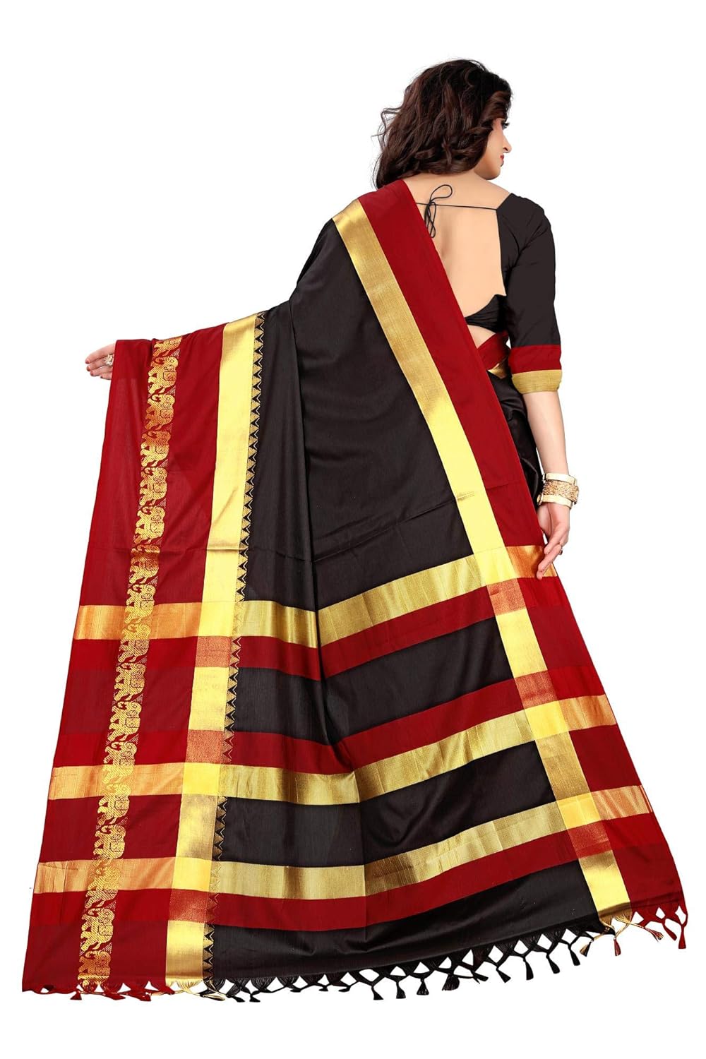 Women's Cotton Silk Plain Zari Work Designer Saree