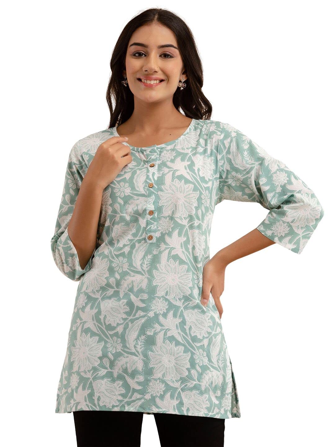 feranoid Women Cotton Printed Straight Short Kurti