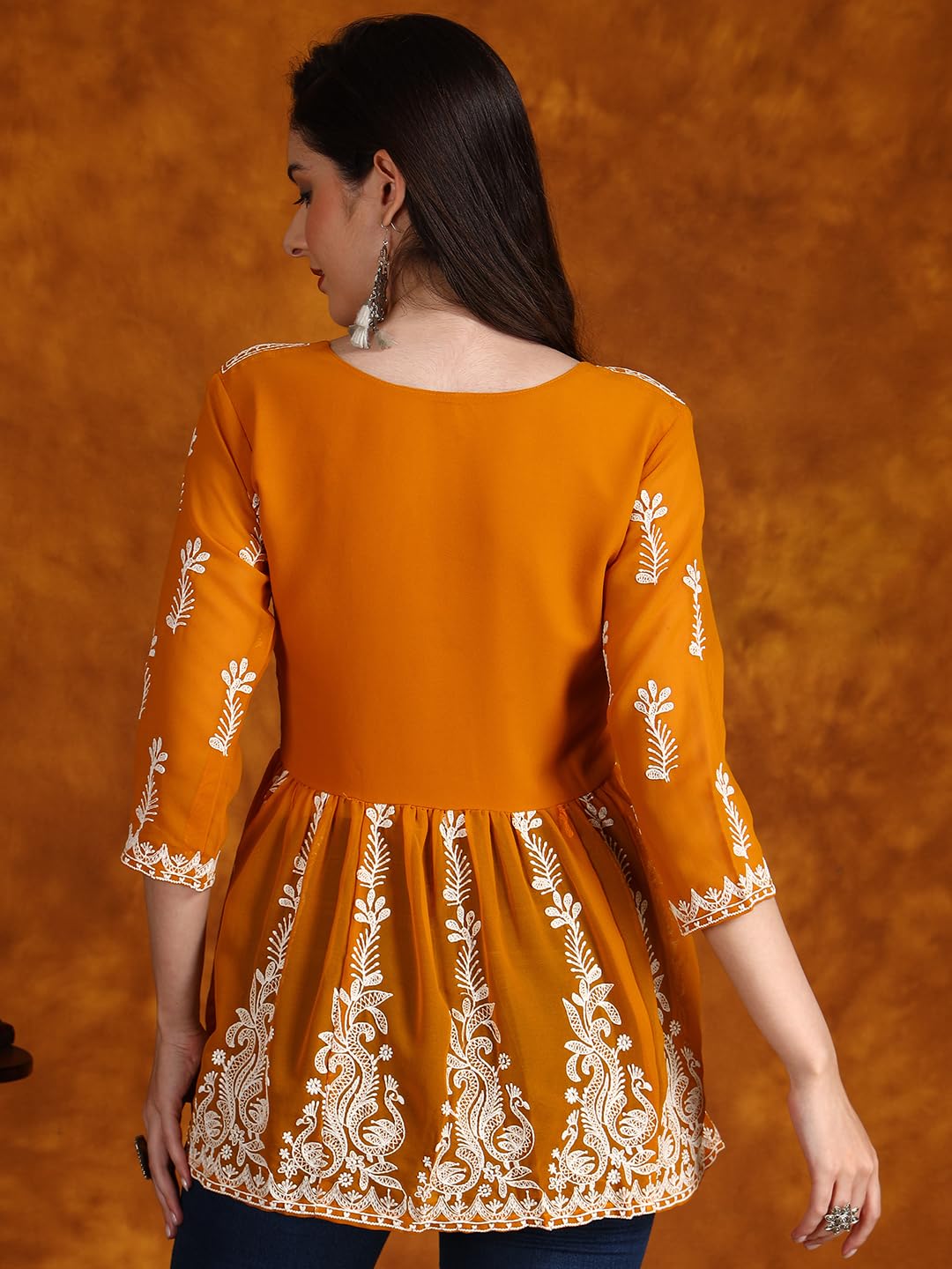 EthnicJunction Georgette Women Chikan Embroidery