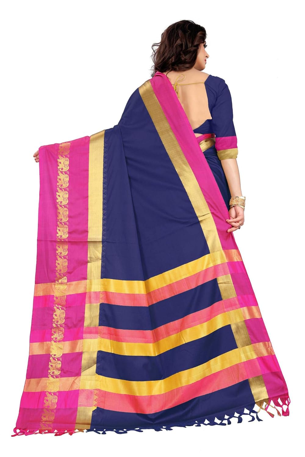 Women's Cotton Silk Plain Zari Work Designer Saree