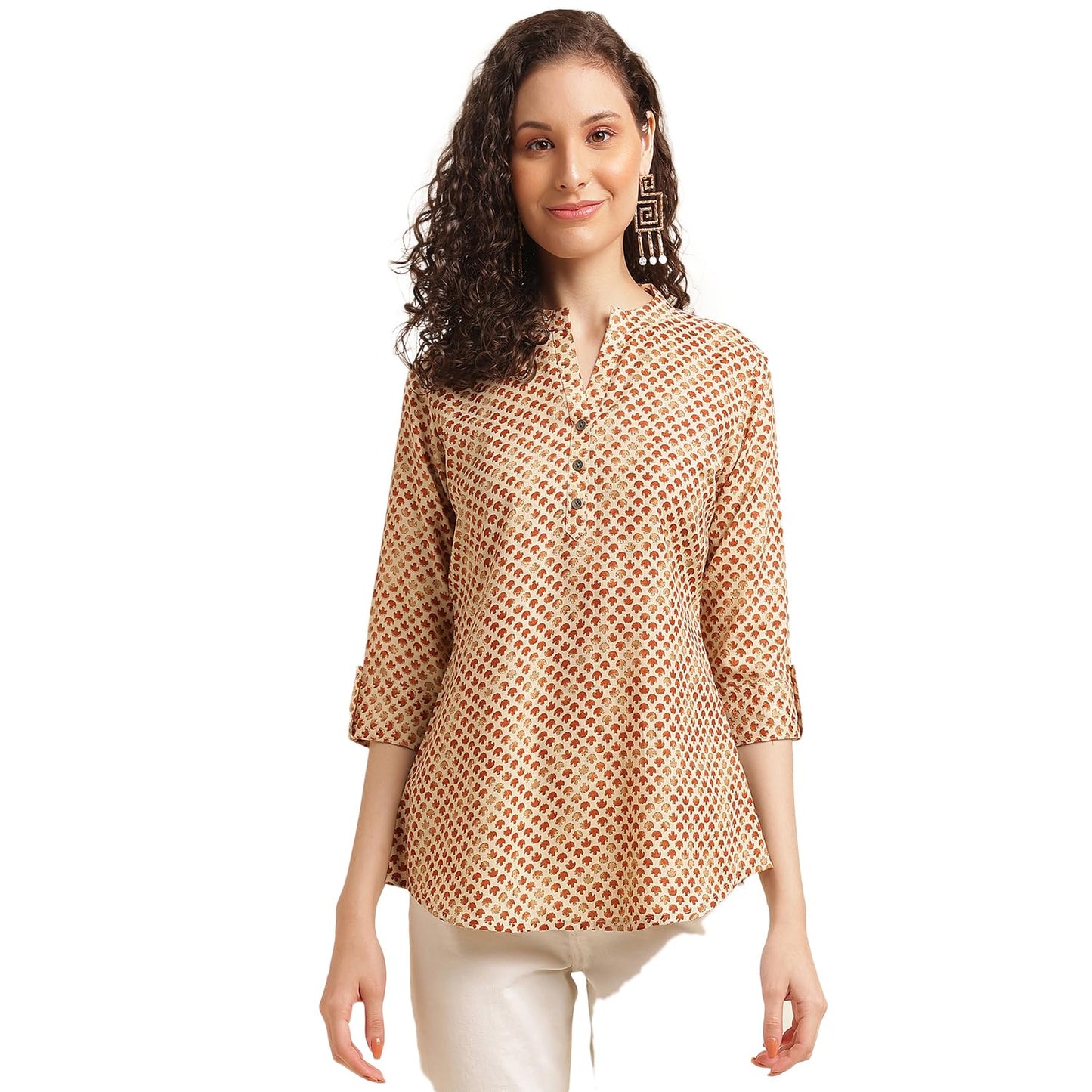 NAINVISH Tops for Women Printed Regular Fit Shirt Top for Women|Tops for Women Stylish Latest|Office Wear Tops for Women|Cotton Blend Tops for Women