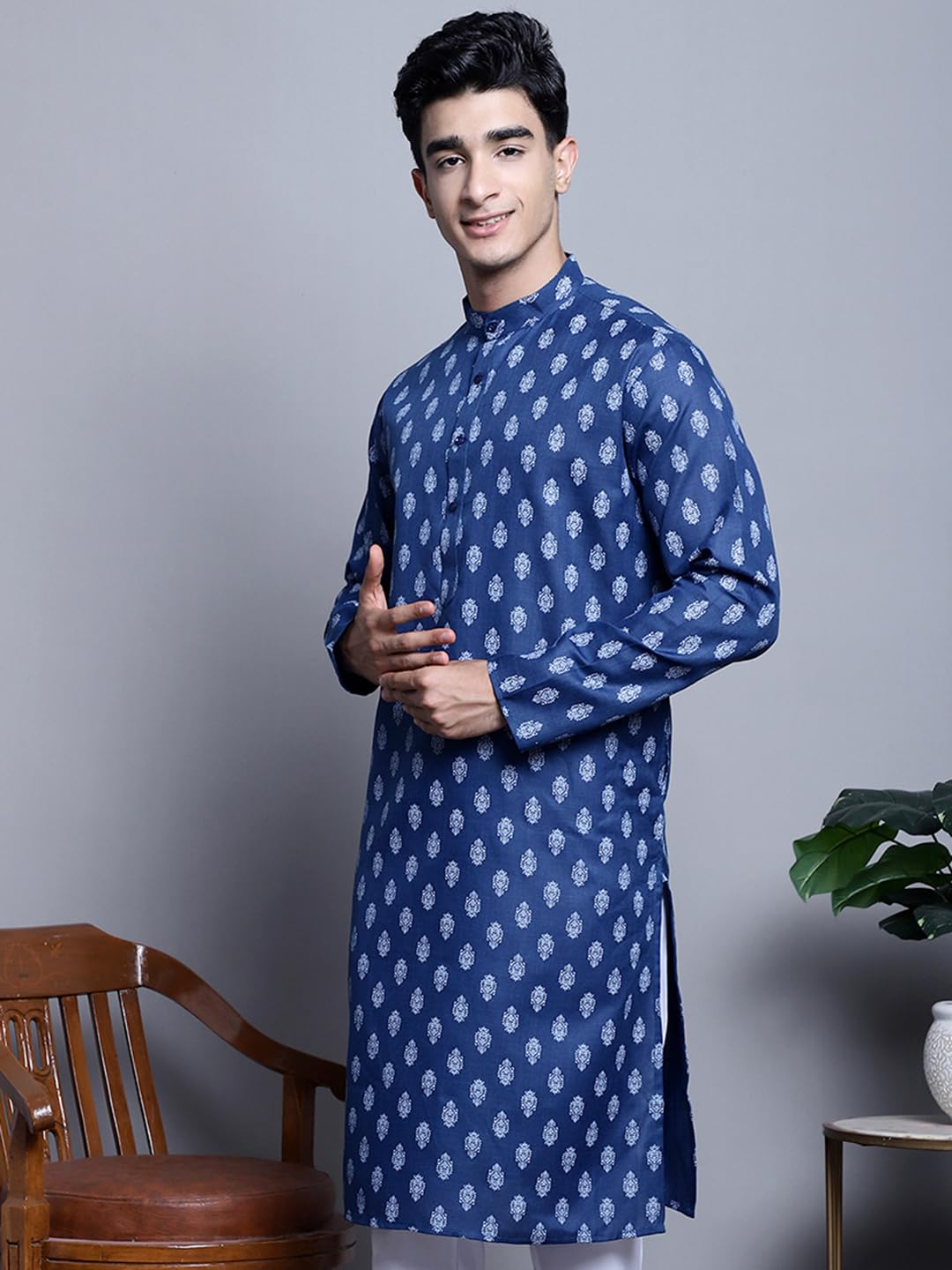 Jompers Men's Cotton Floral Printed Kurta