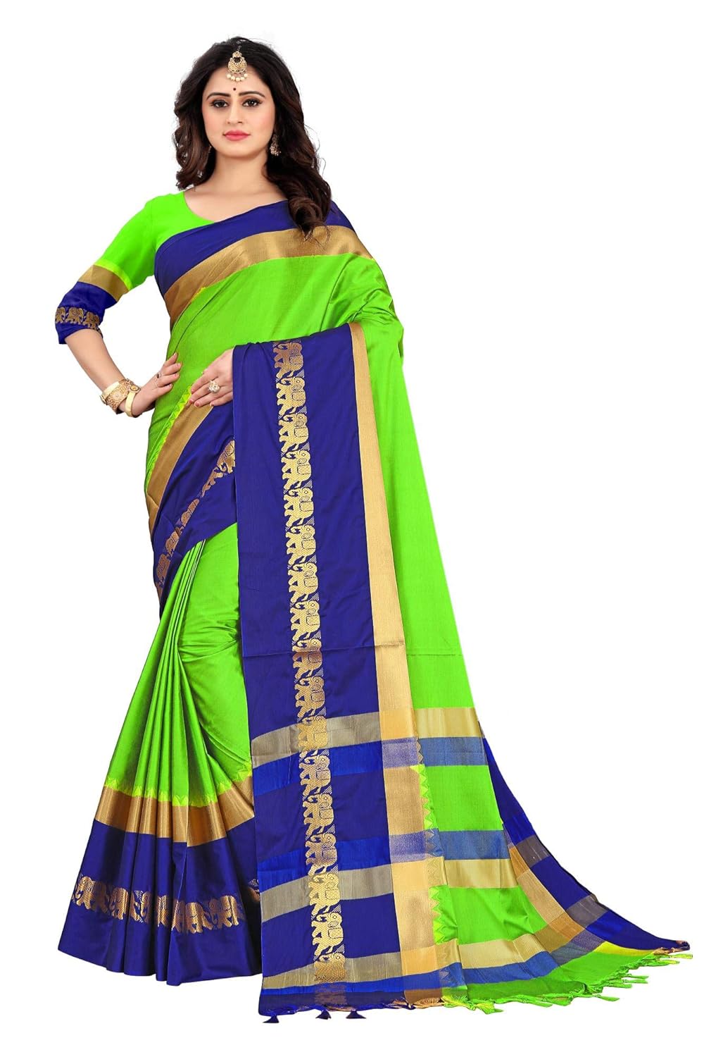 Women's Cotton Silk Plain Zari Work Designer Saree
