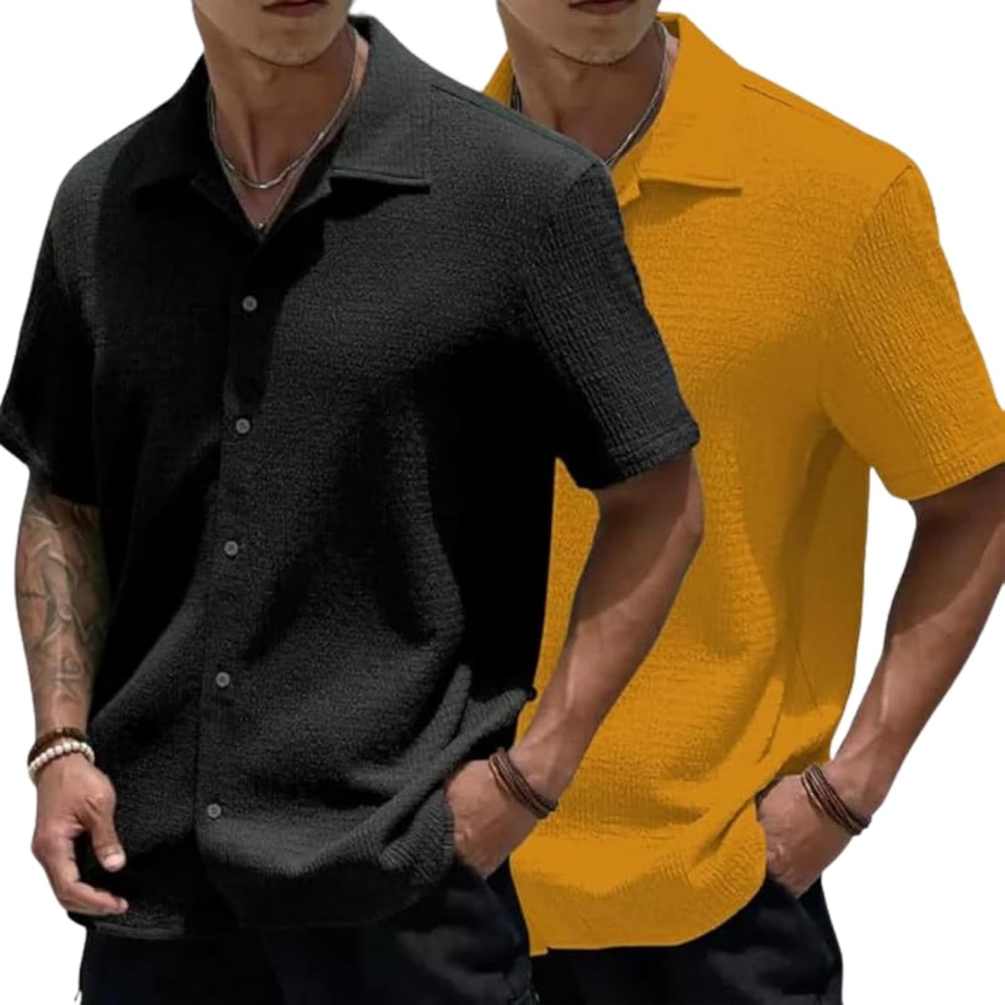 MiraMichi Men's Slim Fit Half Sleeve Polycotton Casual