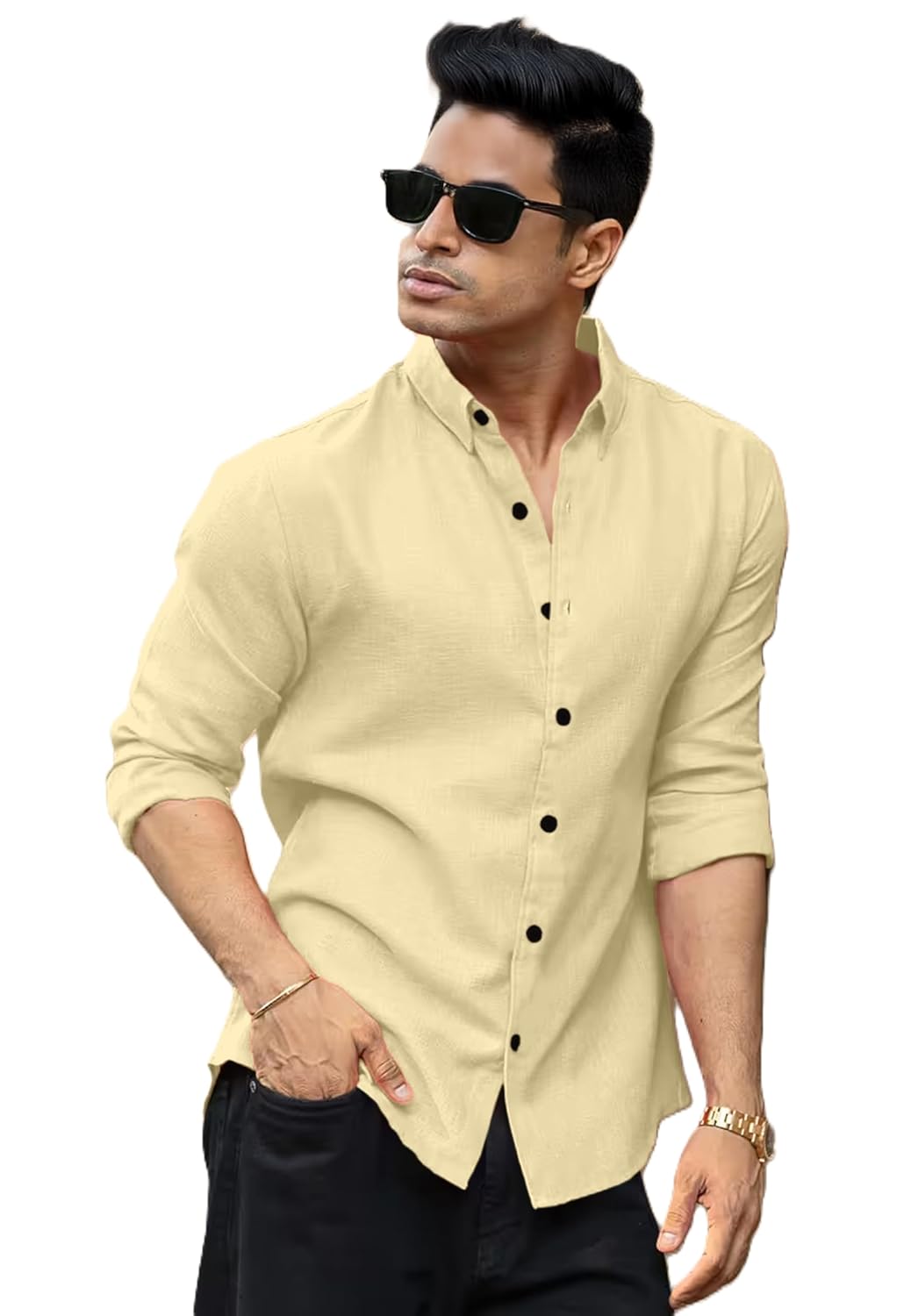 RAIZAX Men Linen Cotton Full Sleeve Shirt for Man