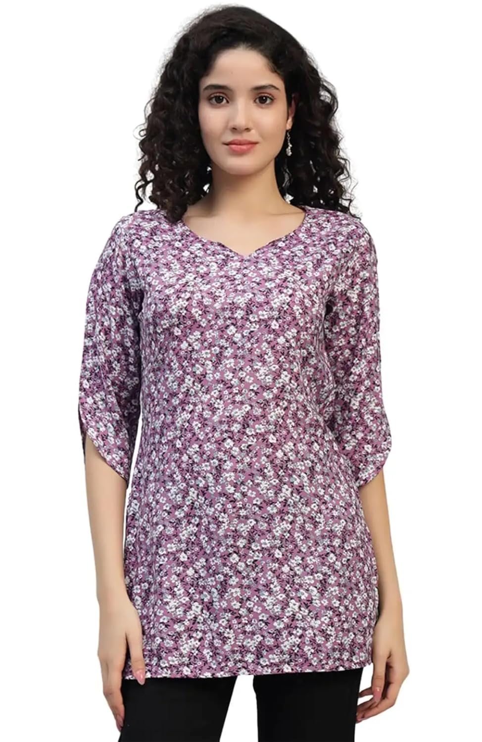 VEERSTOW Women's Cotton Short Kurti 3/4 Sleeve