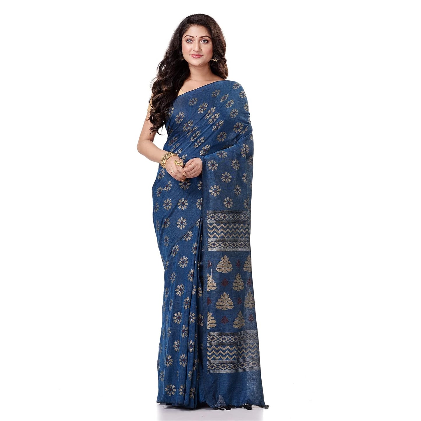Women`sl Tant Work Design Soft Saree With Blouse Piece