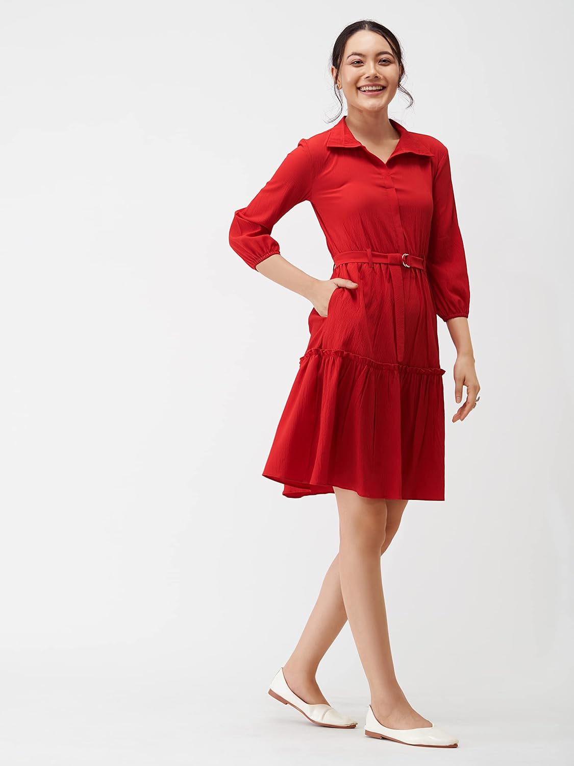 AASK Women Peplum Gathared Stylish Dress with Belt